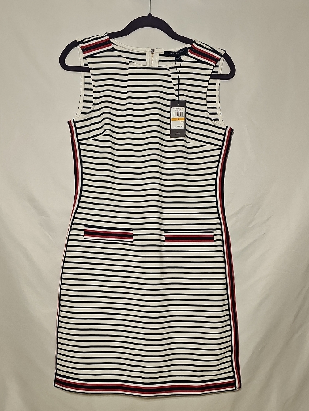Tommy Hilfiger Red Blue Striped White Sleeveless Stretch Patriotic Dress